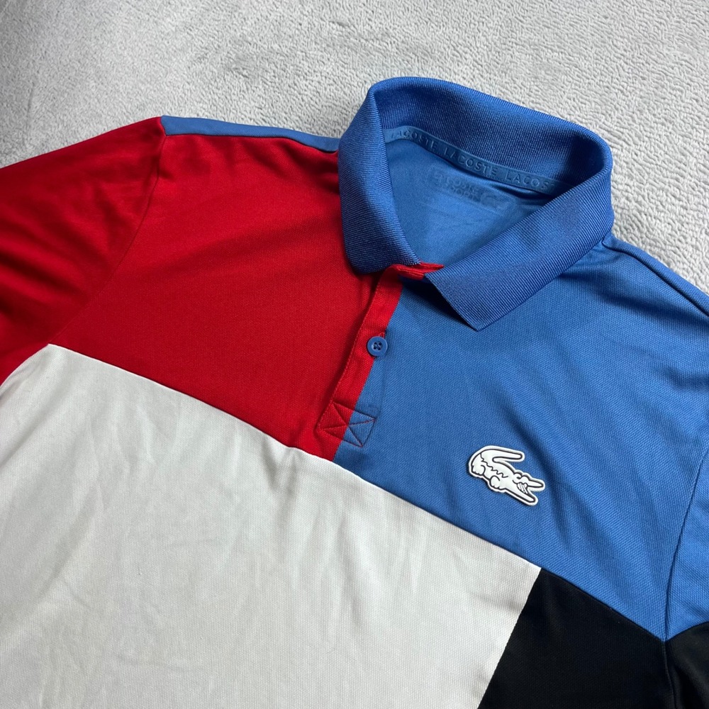Lacoste Sport Ultra Dry Colorblock Polo Shirt Mens Blue Red White Black DH3360